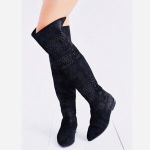 Seychelles Anthropologie Black Victory Croc Over The Knee Boots Leather - Sz 8.5